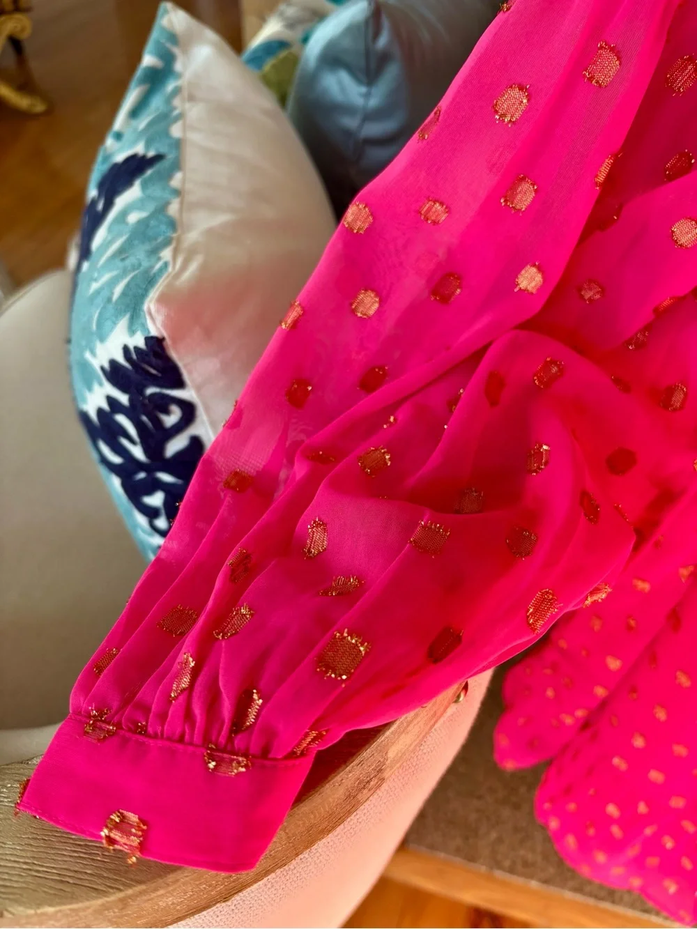 Crown & Ivy Hot Pink with Gold Metallic Dot Accents